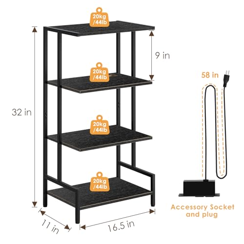 Arbuxzuy 4-Tier AV Media Stand with Power Outlet and LED Lights,Wooden Stereo Stand Cabinet,Game Console Shelf for Small Space,Audio Rack Stand Tower Ideal for Video DVD Players,Xbox - color: Black