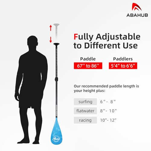 Abahub Carbon Fiber SUP Paddles, 1 x 3 Section Adjustable 67" - 86" Carbon Fiber Shaft, Lightweight Stand-up Paddle Oars for Paddleboards, with a Carrying Bag - color: Carbon Fiber Shaft & Blue Wave Print Plastic Blade