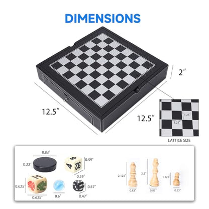 GSE Games & Sports Expert 12.5" Premium Leather 5-in-1 Chess, Checkers, Backgammon, Chinese Checkers, and Poker Dice Board Game Combo Set for Kids & Adults