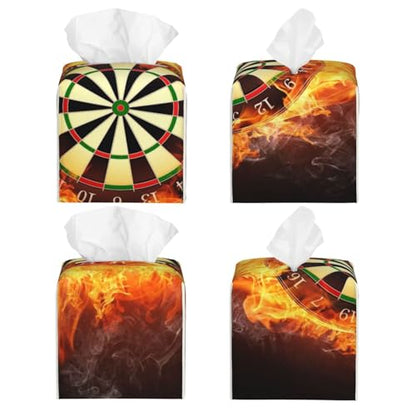 Darts Board in Fire Isolated On Black Background Square Leather Tissue Box Cover - Premium Decorative Organizer with Non-Slip Base for Bathroom Vanity, Nightstand & Countertop
