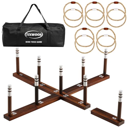 Ring Toss Game for Kids & Adults, Outdoor Yard Games for Adults and Family, Premium Ring Game with 6/10 Rope Rings & Carrying Bag, Perfect for Lawn, Backyard, Beach, Camping - size: Large