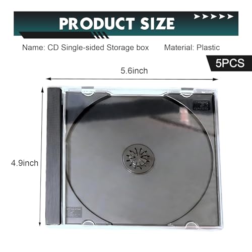 5 PCS Car Standard Single Clear CD Jewel Cases, Rigid Plastic DVD Storage Case with Assembled Tray, Thickened Anti-scratch Protective Discs Holder, for Car & Home (Black)