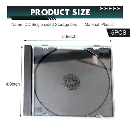 5 PCS Car Standard Single Clear CD Jewel Cases, Rigid Plastic DVD Storage Case with Assembled Tray, Thickened Anti-scratch Protective Discs Holder, for Car & Home (Black)