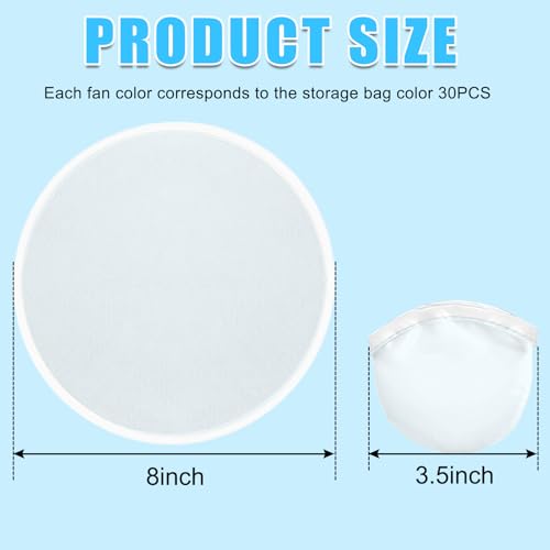Mototo 108PCS Foldable Flying Disc Fans 8 Inch White Foldable Flying Disc Fan Bulk with Pouch Collapsible Pop up Hand Fan Toy - color: White