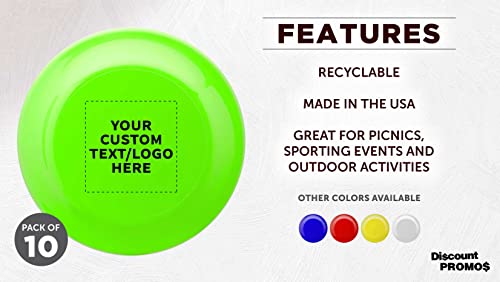 DISCOUNT PROMOS Frisbee Flying Discs in Bulk, 9.25 in. Fun Family Beach Game - color: - Custom - Neon Green, size: 10 flying discs