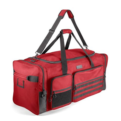 Fitdom 130L 36" Heavy Duty Extra Large Sports Gym Equipment Travel Duffle Bag W/Adjustable Shoulder Strap & 7 Compartments. Perfect for Soccer Baseball Basketball Hockey Football, Team Coaches & More - color: Red