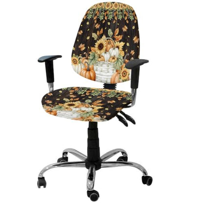 Savannan Office Chair Cover, Pastoral Pumpkin Maple Leaf Sunflower Protective Stretch Elastic Universal Cover for Desk Task Chair,Computer Rotating Chair 1 Pcs Autumn Brown Wood