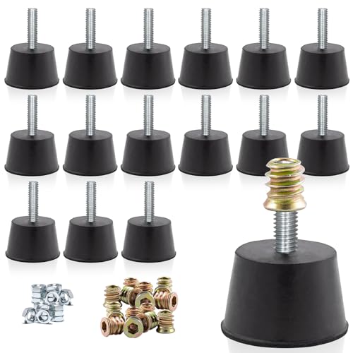 NEWBYTEK M6 Thread Rubber Furniture Leveling Feet Screw in Threaded Furniture Levelers Adjustable Table Chair Levelers Feet Glides for Chairs Tables Cabinet Patio - 16 Pack - size: M6 Thread, 16 Pack