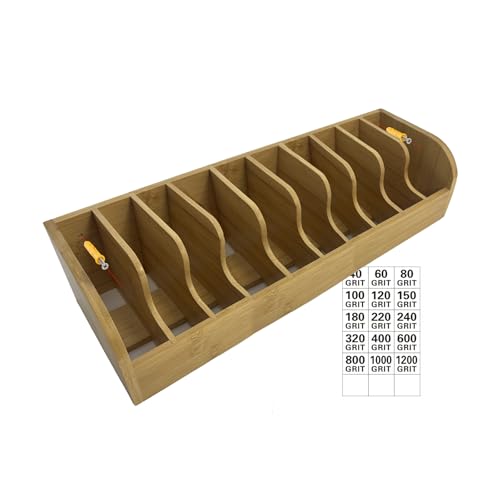 Bamboo Sandpaper Holder & Organizer - Pre-Assembled Storage for 5 Inch Sanding Discs, Sanding Blocks & Saw Blades | Compact & Durable Woodworking Tool Accessory (10 bins) - size: 10 bins