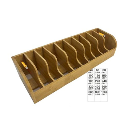 Bamboo Sandpaper Holder & Organizer - Pre-Assembled Storage for 5 Inch Sanding Discs, Sanding Blocks & Saw Blades | Compact & Durable Woodworking Tool Accessory (10 bins) - size: 10 bins