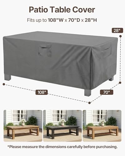 Vailge Rectangular/Oval Patio Table Cover, Heavy Duty and Waterproof Outdoor Lawn Patio Furniture Covers (Grey, Rectangle-108"Lx70"Wx28"H) - color: Grey, size: Rectangle-108"Lx70"Wx28"H