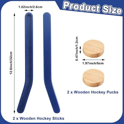 2 Sets Wooden Replacement Hockey Sticks and Pucks for Classic Wooden Tabletop Games Hockey Games Equipment Set Extra Accessories for Kids Children Adults Family - color: Blue