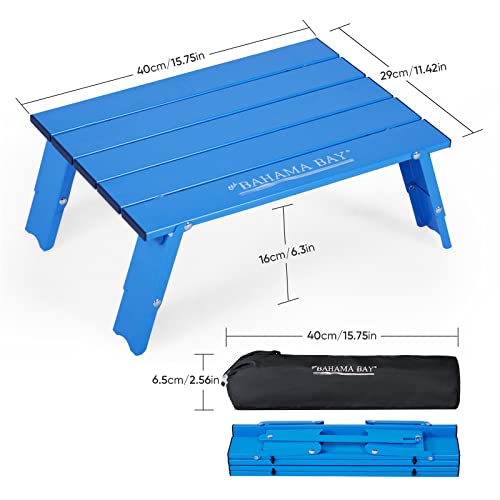 Old Bahama Bay Ultralight Aluminum Mini Table, 66lbs/30kg Weight Capacity, Foldable Small Beach Table with Retractable Legs, Suitable for Picnic Camping Outdoor Hiking - color: Blue