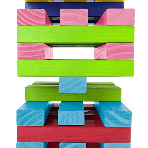 HEY! PLAY! Nontraditional Giant Wooden Blocks Tower Stacking Game with Dice, Outdoor Yard Game, for Adults, Kids, Boys and Girls (Rainbow Color) - color: Multi
