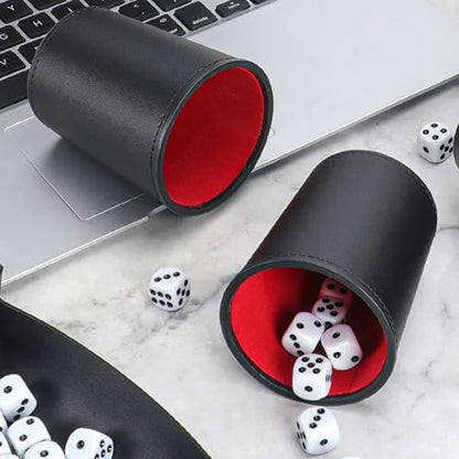 5X Dice Cup Set, PU Leather Dice Shaker Cups with 30 Dices for Bar Party Yahtzee Farkle Dice Games, Coffee (5, Black Red) - color: Black Red X5