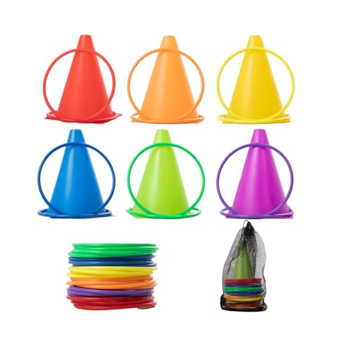Generic 30 pcs Carnival Games Set Plastic Colorful Cones Ring Toss Combo Set Outdoor Carnival Games for Kids Adults Birthday Party Outdoor Throwing Games