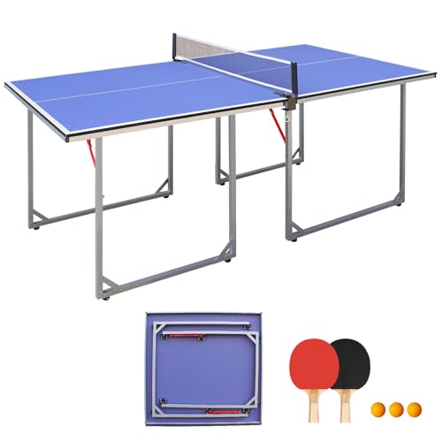 4.5FT/6FT/9FT Foldable Ping Pong Table Indoor MDF Portable Table Tennis Table with Quick Clamp Net,Family Game Tables for Kid Teenager Adult - color: 6FT-White Legs, size: 6FT(72*36 IN)