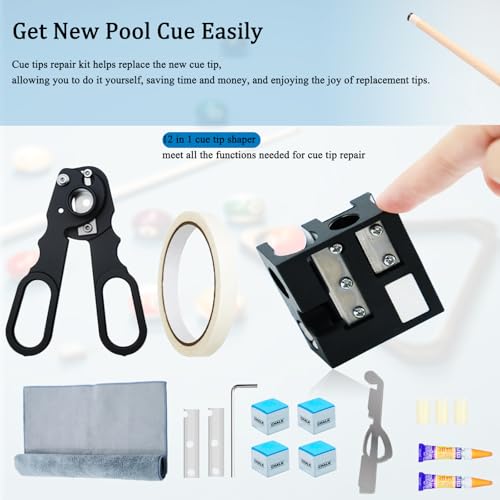 Pool Cue Tips Replacement Kit, 13mm Pool Stick Tips Replacement Kit Billiards Cue Tips Shaper Tools, Pool Cue Replacement Tips Repair Kit Billiard Pool Accessories - style: 12 in 1 shaper tool