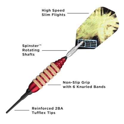Viper Spinning Bee Soft Tip Darts with Casemaster Storage/Travel Case, 16 Grams - color: Red
