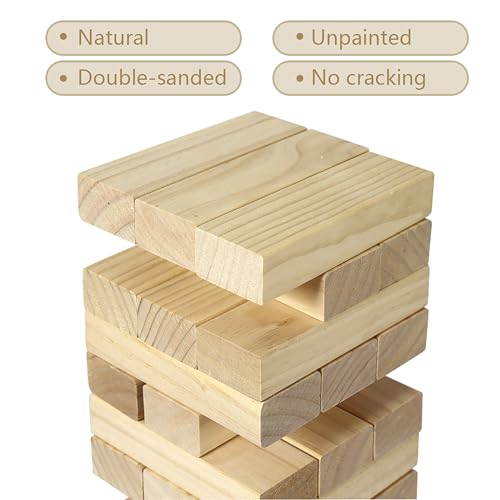 Tumbling Tower Giant 28" - Double-Sanded Smooth Natural Wood, 54 Blocks, Durable & Portable Carry Bag, Indoor & Outdoor, Family Party Game Age 8+