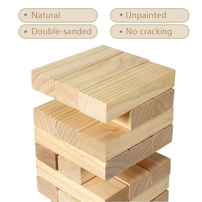 Tumbling Tower Giant 28" - Double-Sanded Smooth Natural Wood, 54 Blocks, Durable & Portable Carry Bag, Indoor & Outdoor, Family Party Game Age 8+