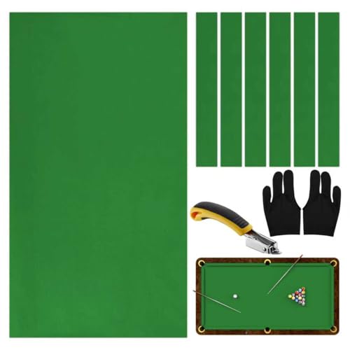 STRONGBERRY Pre-Cut Pool Table Felt Replacement Kit - 8ft Billiard Cloth w/Gloves, Strips & Tools, Felt for Pool Tables - color: GREEN
