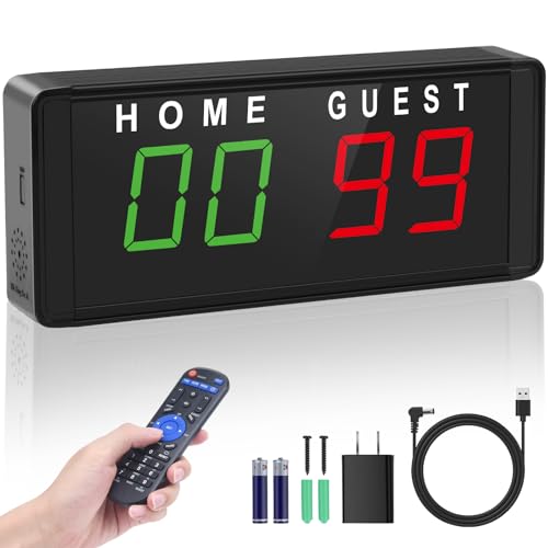 Samshow LED Electronic Scoreboard Digital Score Keeper with Remote & Tripod, Basketball Scoreboard with Shot Clock & Timer & 12/24h Real Time for Football/Corn Hole/ping Pong/Table Tennis - size: Small