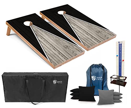 Tailgating Pros Pyramid Cornhole Board Set: Score Keeper, Bean Bags, and Carrying Case- 4'x2' Regulation Corn Hole Toss Game - color: Black/Black
