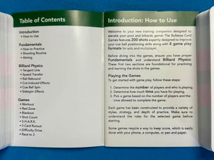 Card Games - Pool Training Aid, 200 Practice Shot Cards, 10 Game Formats, Single and Multi-Player