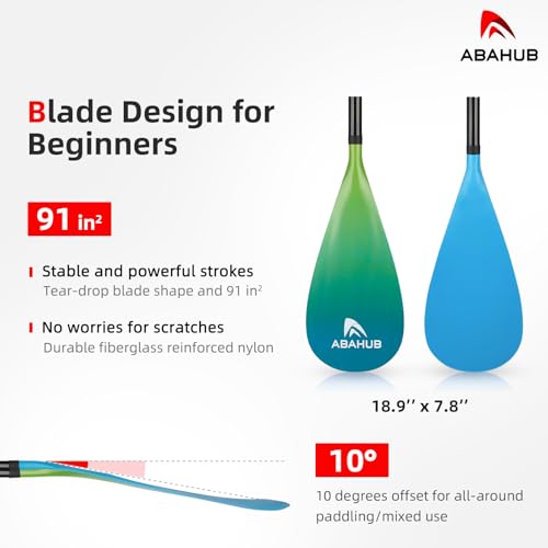 Abahub Carbon Fiber SUP Paddles, 1 x 3 Section Adjustable 67" - 86" Carbon Fiber Shaft, Lightweight Stand-up Paddle Oars for Paddleboards, with a Carrying Bag - color: Gradient Green Print