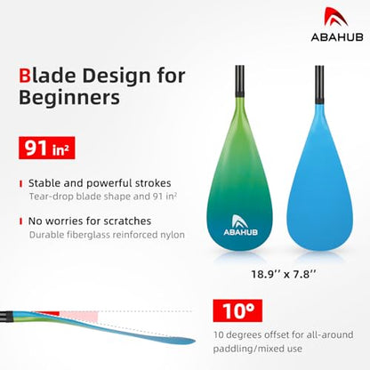 Abahub Carbon Fiber SUP Paddles, 1 x 3 Section Adjustable 67" - 86" Carbon Fiber Shaft, Lightweight Stand-up Paddle Oars for Paddleboards, with a Carrying Bag - color: Gradient Green Print