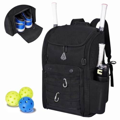 Pro 52L Pickleball Bag with Padded Paddle Protection Fits 6-10 Paddles,Ventilated Shoe Compartment,Wet Dry Separation,Hidden Ball Net,Designed for 2 Players Family and Couples - color: NEW BALCK