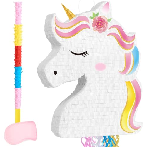 WERNNSAI Ultra Large Unicorn Piñata - Unicorn Party Supplies Piñata Bundle with Blindfold and Bat for Girls Kids Rainbow Unicorn Theme Birthday Party Game Decorations (20.4" x 15.6" x 2.9") - style: Unicorn B-Large 20"x16"