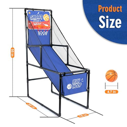 Single Shot Indoor Basketball Arcade Game, Foldable Basketball Hoop Stand with 2 Mini Balls & Pump for Family Indoor Play