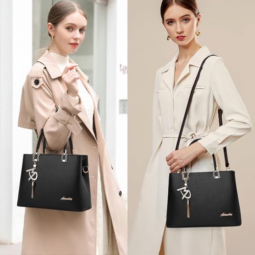 Womens Purses and Handbags Shoulder Bags Ladies Designer Top Handle Satchel Tote Bag - color: Lizi Black