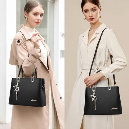 Womens Purses and Handbags Shoulder Bags Ladies Designer Top Handle Satchel Tote Bag - color: Lizi Black