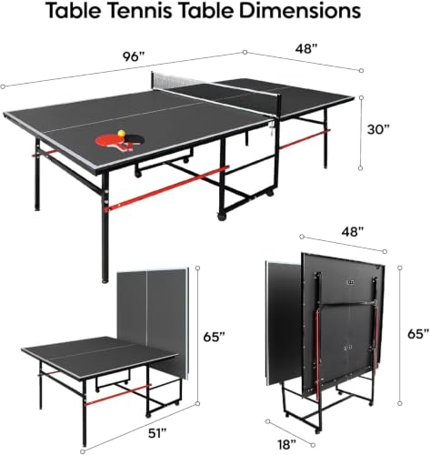 8X4FT Foldable Ping Pong Table,Professional Table Tennis Table with Net, 2 Table Tennis Paddles and 3 Balls - Tournament Quality for Indoor/Outdoor - color: Black