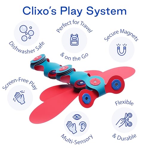 Clixo Itsy Magnetic Toy for Kids - Flexible, Durable, Imagination-Boosting Magnet Building Toy. Educational Multi-Sensory STEM Experience. Great as a Travel Game. Ages 4-99. 18 Piece Pack - color: Flamingo / Turquoise