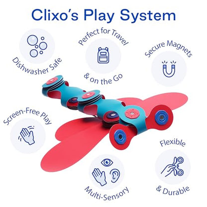 Clixo Itsy Magnetic Toy for Kids - Flexible, Durable, Imagination-Boosting Magnet Building Toy. Educational Multi-Sensory STEM Experience. Great as a Travel Game. Ages 4-99. 18 Piece Pack - color: Flamingo / Turquoise