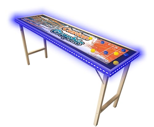6-Foot Premium Shuffleboard Table w/Folding Legs, Pucks, and Optional LED Lights - Awesome Graphics - Choose Your Model - color: CUSTOM, size: 6-Foot w/ LED Lights