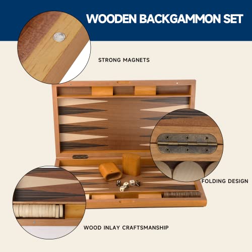 GSE Games & Sports Expert Premium Wooden Folding Inlay Backgammon Board Game Set, Classic Traditional Strategy Board Games (Focus- 21 Inches) - color: Wood-focus, size: Large