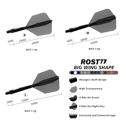 CUESOUL ROST 77 Integrated Dart Shaft and Flight Big Wing/Standard Shape Colour Collection Pack of 12 pcs - color: Big Wing Shape, size: Small
