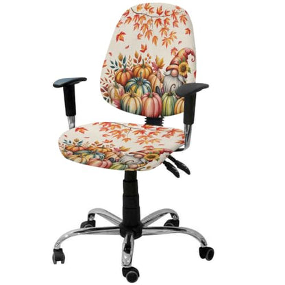Savannan Office Chair Cover, Fall Thanksgiving Pumpkin Gnome Protective Stretch Elastic Universal Cover for Desk Task Chair,Computer Rotating Chair 1 Pcs Orange Maple Leaf Retro Linen