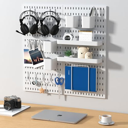 Pegboard Combination Kit, 4 Peg Boards White Pegboard for Walls, Office Wall Organizer, Gaming Room Wall, Nursery Storage, 22"x22" - color: White