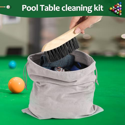 Pool Table Brush Set, 14pcs Billiard Table Felt and Cue Cleaning Accessories with 2 Wooden Brushes, Cue Cleaning Cloth, Ferrule Polish Cloth, Shaft Wax, Towel Burnisher and Sticky Lint Roller
