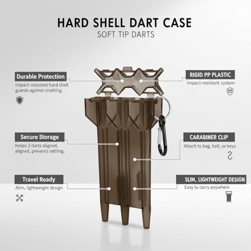 Hard Shell Dart Case for Soft Tip Darts, Durable PP Plastic Travel Protection, Holds 2 Darts (Black)