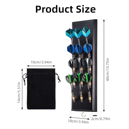 Darts Holder Wall Mount - Solid Wood Dart Display Rack Displays 12 Steel Soft Tip Darts Dart Caddy for Wall with Metal Hook Accessory Storage Bag Organiser Dart Stand for Game Rooms Bars Home Use