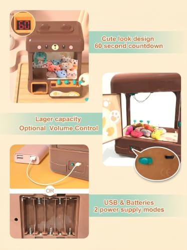 cxjoigxi Large Claw Machine for Kids Adults with Prizes, Adjustable Sound & Light, Mini Vending Machine, Electronic Arcade Crane Game, Candy Dispenser Toy for Girls Boys Birthday Gifts, Bear
