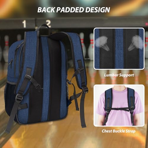 Bosynoy Bowling Backpack, Bowling Ball Bag Totes for Single Ball with Shoe Compartment & Foam Padded, Fits Shoes Up to US Mens Size 16, Grey - color: Blue