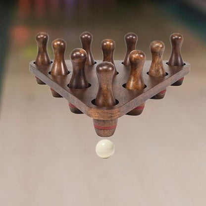 10 Pieces Shuffleboard Bowling Pins Tabletop Mini Bowling Set Solid Wood Construction Included Bag Suitable for Kids Home Indoor Outdoor